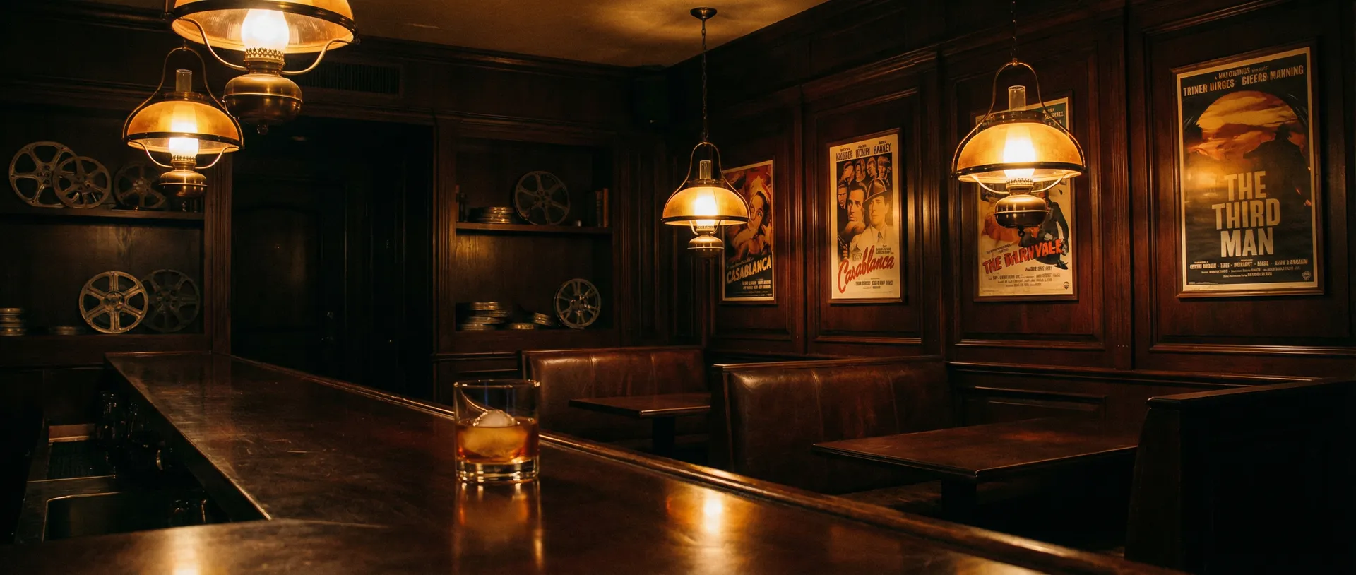 老式酒馆吧台上的威士忌杯与暖黄灯光 - 色虎 酒馆氛围